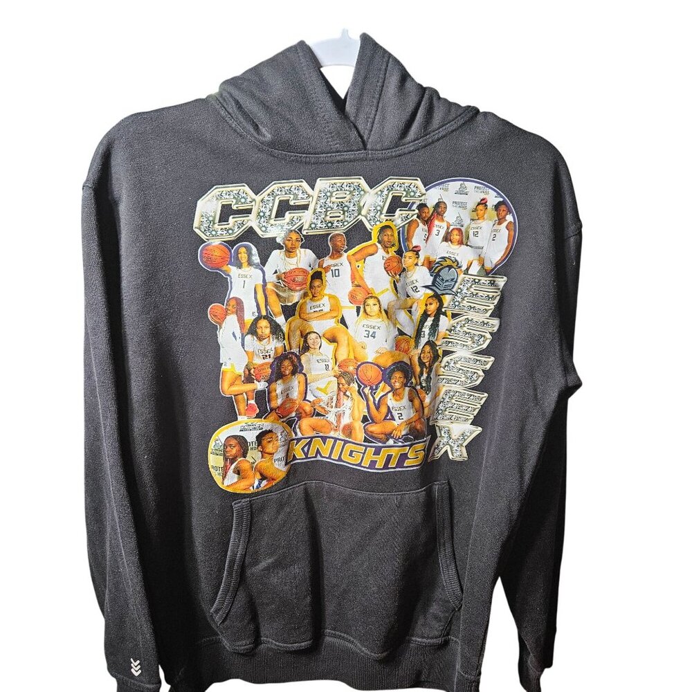 CCBC Essex Knights Black Hoodie With Basketball Team Graphic Design Front Pouch